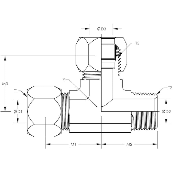 Flareless Compression To Male Pipe To Flareless Compression Run Tee